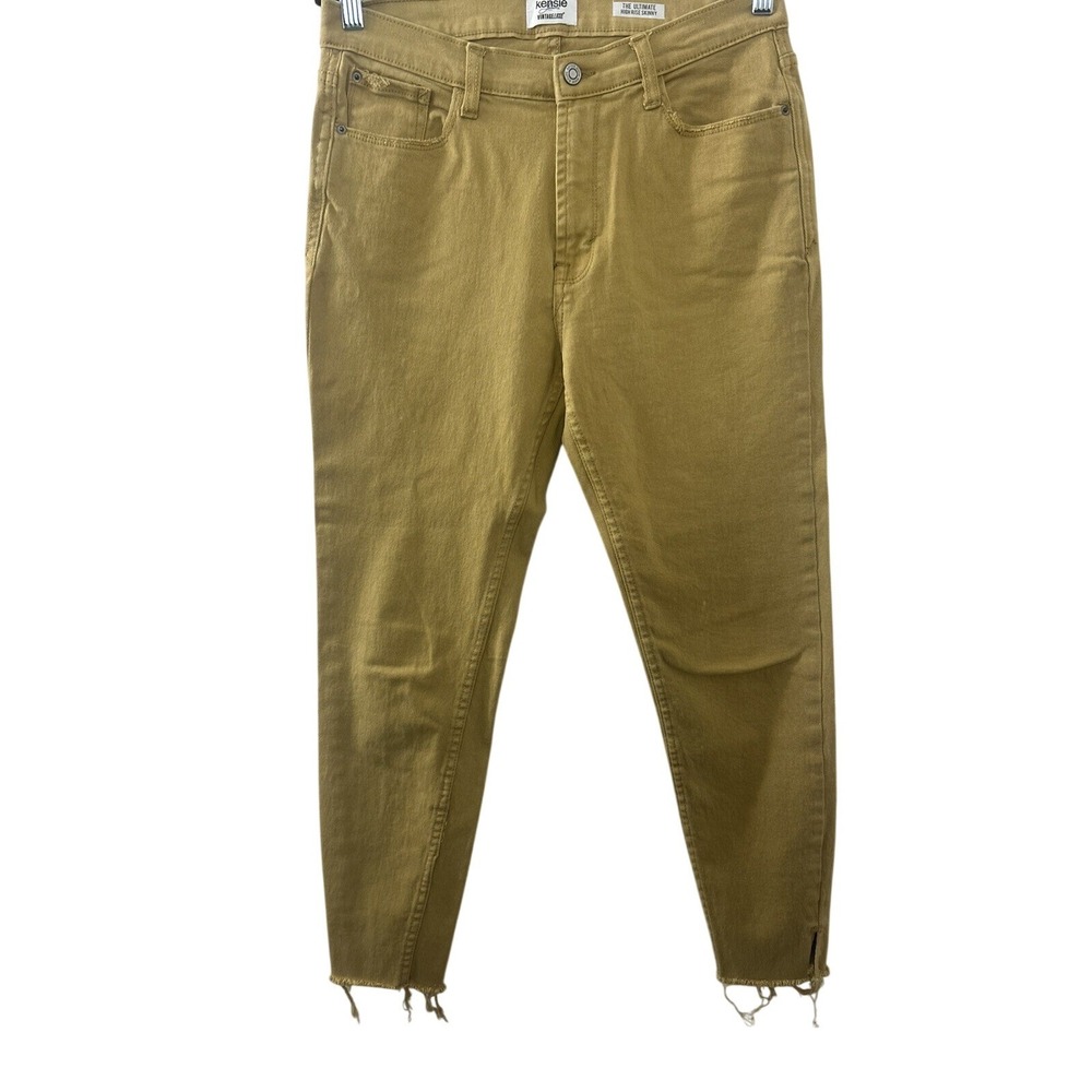 Kensie Frayed Hem Skinny Jeans 8‎ Mustard Yellow High Rise Slit Boho Indie